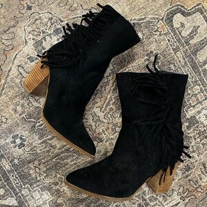Vici Black Suede Fringe Ankle Booties